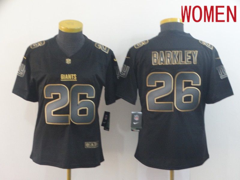 Women New York Giants 26 Barkley Nike Vapor Limited Black Golden NFL Jerseys